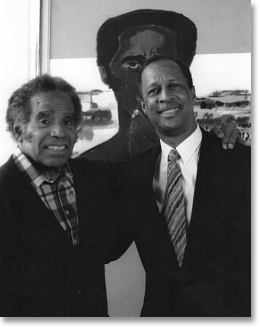 Manuel Zapata Olivella and Ja A. Jahannes, August, 1993, Bogotá, Colombia. Photo by Magdalena Aguero.