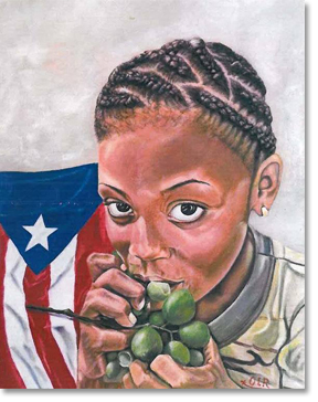 Girl with Quenepas (Spanish limes) and the Puerto Rican flag.  All painting images courtesy of Oscar López Rivera and the National Boricua Human Rights Network.
