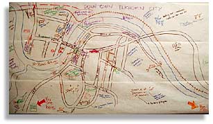 The map of Elkhorn City created at a community meeting to think of some possible artistic projects.