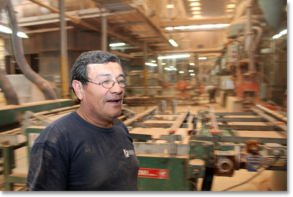 A member of the FaSinPat cooperative, at work at the Zanon Ceramics factory in Neuquén, in Neuquén province, Argentina. FaSinPat is an abbreviation of Fabrica Sin Patrones -- Factory Without Bosses. Photo by Nic Paget-Clarke.