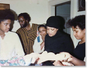 Photo © by Susan Ross: Karma Smith (Toni's daughter), Charles "Jikki" Riley & Alice Lovelace, Toni Cade Bambara & Sarah Charlene Poindexter from Toni's birthday party at Janes Poindexter's home in 1983.