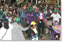 Via Campesina members during a celebratory dance towards the end of the conference. 