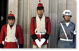 A military guard in front of the Presidential Palace, Murillo Square, La Paz.