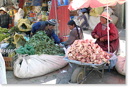El Alto -- the market: coca leaves and meat.