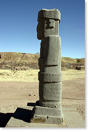 A statue (thought to be of a priest) of the ancient Tiwanaku civilization. Kalasasaya, Bolivia.