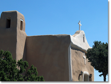 THe church of San Francisco de Asis. Built in 1839. On the Turquoise trail. Photo by Nic Paget-Clarke.