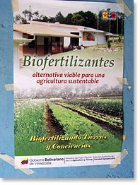 A poster promoting biological fertilizers at the Aracal Cooperative.