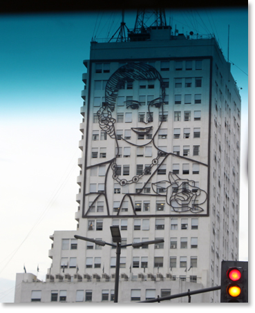 Eva Peron, First Lady of Argentina (4 June 1946 – 26 July 1952) as wife of former President Juan Peron, on a building in downtown Buenos Aires.