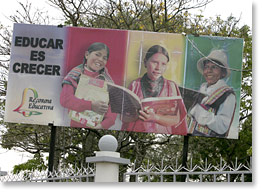 A billboard promoting education reform.