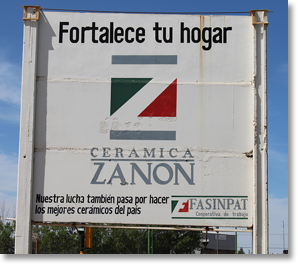 Zanon, a ceramics factory in Neuquén, Argentina. Owned and run by the workers cooperative FaSinPat. "Fabrica Sin Patrones" / Factory Without Bosses. Photo by Nic Paget-Clarke.