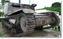 On display in Managua, an orginal Somoza tank, a gift from Benito Mussolini.