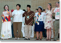 Yoon, Geum-Soon on stage with other Via Campesina members during the conference.