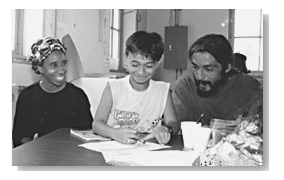 Jewel Johnson, Javier Ivan Torres and artist/teacher Manuel Navarrette. Photo by Nic Paget-Clarke.