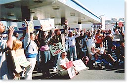 Protest at Chevron gas station in Oakland.