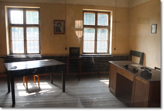 On choosing a leader. The "office of the SS man on duty", Block 11 (The Camp Jail) of the Auschwitz Nazi German concentration camp and extermination center at Oswiecim, Poland.  Photo by Nic Paget-Clarke.