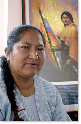 Bertha Blanco in the office of the National Federation of Campesina Women of Bolivia / Bartolina Sisa, in La Paz, Bolivia.