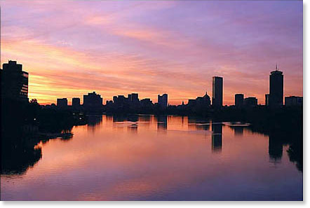 Boston skyline at sunrise. Photo by Bret Hekking.
