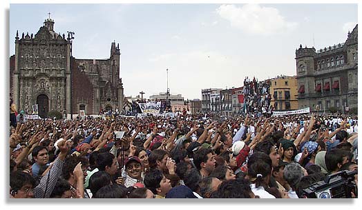 Over 250,000 people gathered in the Zocalo of Mexico City on March 11, 2001 to listen to the words of la comandancia on the last day of the Zapatista Caravan. Photo by Danny Lloveras Turner.