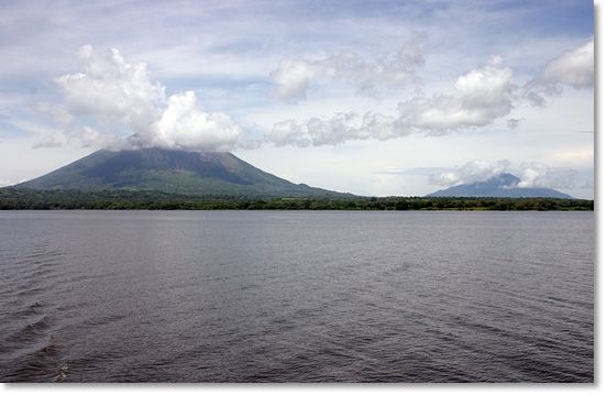 The two volcanoes Concepcion and Maderas on Ometepe island in Lake Nicaragua (Cocibolca). Photo by Nic Paget-Clarke.