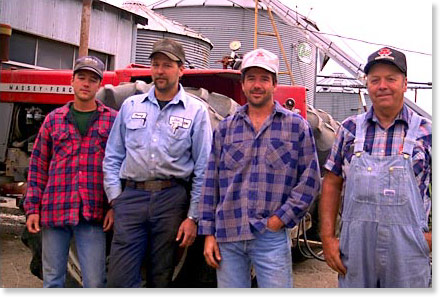 The Perry men on their family farm near Chillicothe, Missouri. From left: Brent, Mike, Steve, and Ron. Photo by Nic Paget-Clarke.