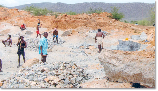 The Nehru Man Self-Help Group - quarry workers in the Naganur village in the Thogaimalai block of Karur district, Tamil Nadu, India. Photo courtesy AREDS.