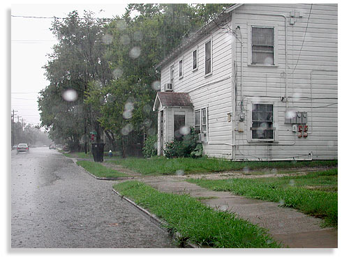 Houston neighborhood in the rain (near the Houston Ship Channel). Photo by Nic Paget-Clarke.
