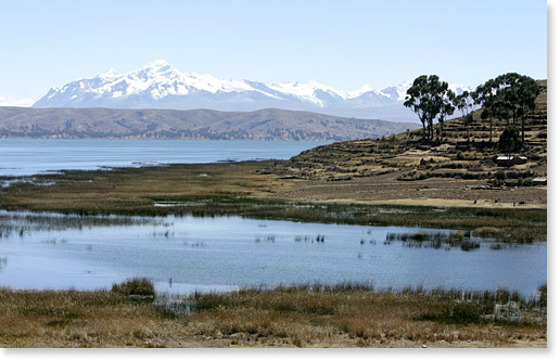 On Kala Uta island on Lake Titicaca looking towards the Cordillera Real range of the Andes, Bolivia. Photo by Nic Paget-Clarke. 