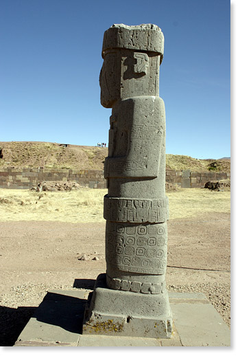 A statue (thought to be of a priest) of the ancient Tiwanaku civilization. Kalasasaya, Bolivia. Photo by Nic Paget-Clarke. 