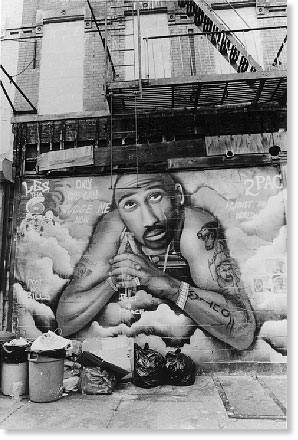 This mural of Tupac Shakur was done by the LES plus 6 in the Lower East Side of New York City. Photo by Alex Taboada.