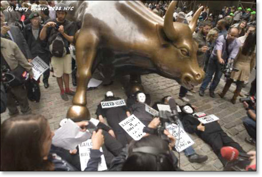 Wall Street Bailout Revolt, New York City, September, 2008. Photo by Barry Weiser. 