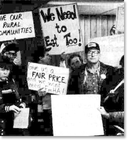 "Give us a fair price and we won't need FmHA." Wisconsin protest October 1984.