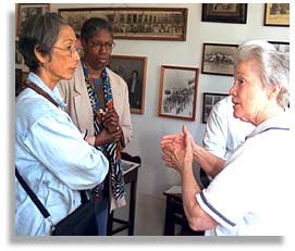 Nobuko Miyamoto and Robbie McCauley (center) and Sister Mary Beth, at the African American Historical Culture Center in Pennington Gap, Virginia. Photo by Nic Paget-Clarke.